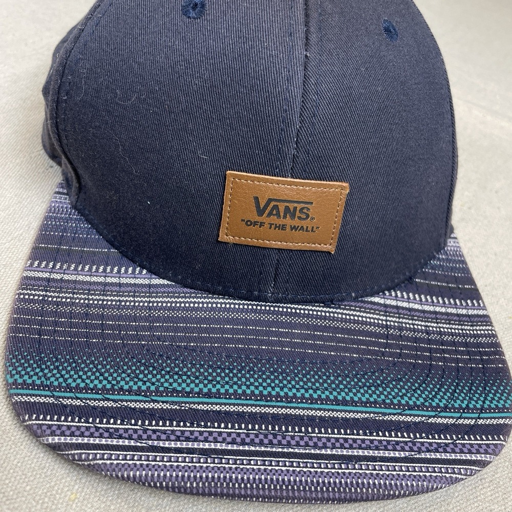 Blue Vans Cap Off‎ The Wall Striped Snapback Hat Leather Logo Vintage Style